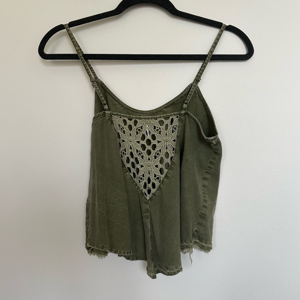 Free People Olive Tank Top with Lace